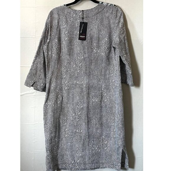 Olsen Tunic Shift Dress 12 Blue Linen V-Neck Animal Print Resort Lightweight - Picture 4 of 8